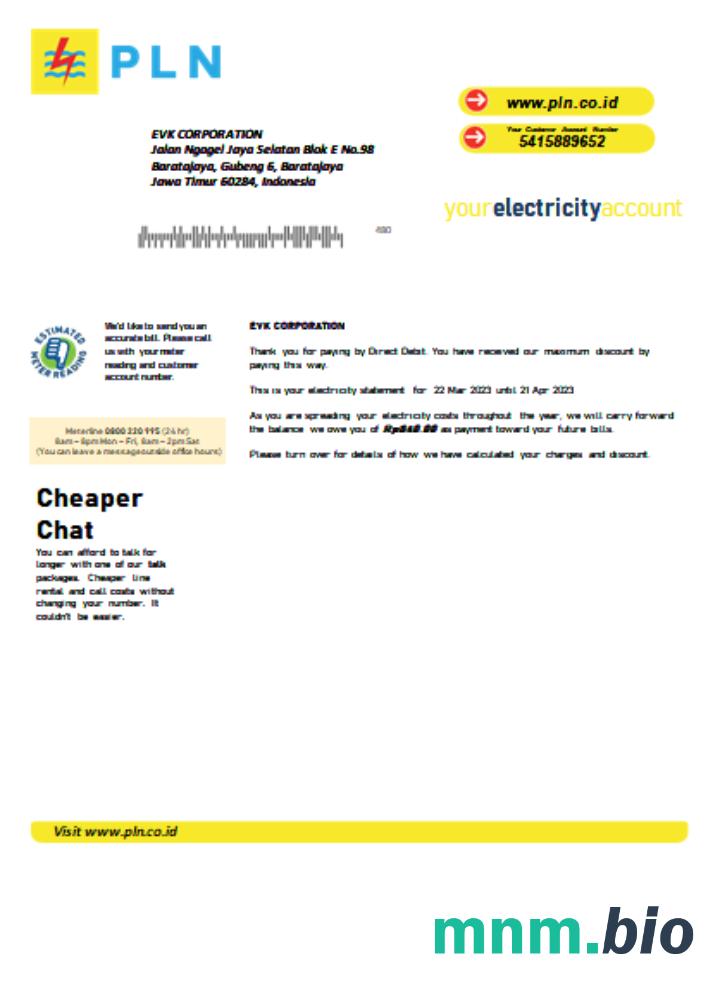 Rachunek za działalność gospodarczą za energię elektryczną w PLN